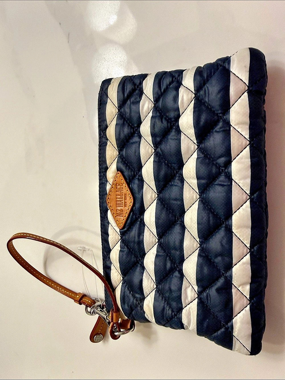 MZ WALLACE Flat Metro Wristlet Wallet Blue & White Good